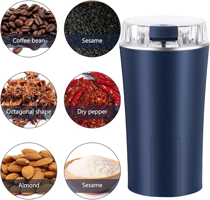 Electric Coffee Bean Grinder, Coffee Spice Grinder, 300W Nut Electric Grinders with 304 Stainless Steel Blades, One Touch Operation for Coffees Mill Home Use or Kitchen (Blue)