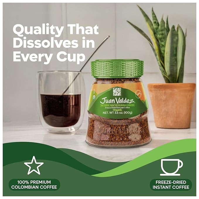 Juan Valdez Organic Freeze Dried Coffee, Classic Flavor 3.5 OZ - 100% Colombian Coffee USDA Organic Certified