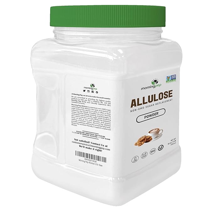 Morning Pep Allulose Sweetener 2 lb – Zero Calorie Sugar Alternative, 100% Pure, No Erythritol, Non-GMO Project Verified, Keto Certified, OU Kosher, No Fillers, Ideal for Baking and Beverages