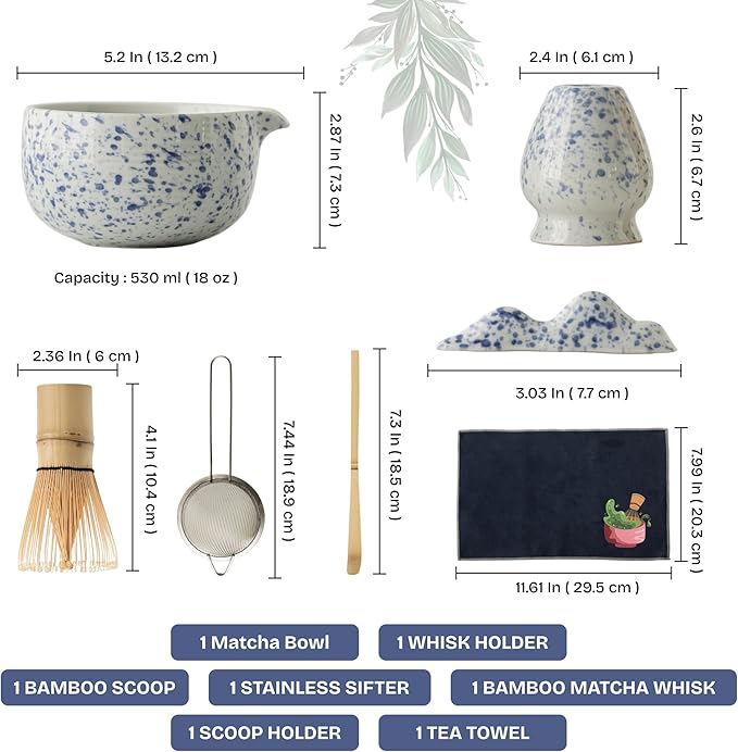 Matcha Whisk Set 8 Pcs Matcha Set with Matcha Bowl (Chawan), Matcha Whisk, Holder & Accessories – Complete Matcha Kit for Ceremony, Traditional Tea Set for Making Latte, Gift for Family & Friends
