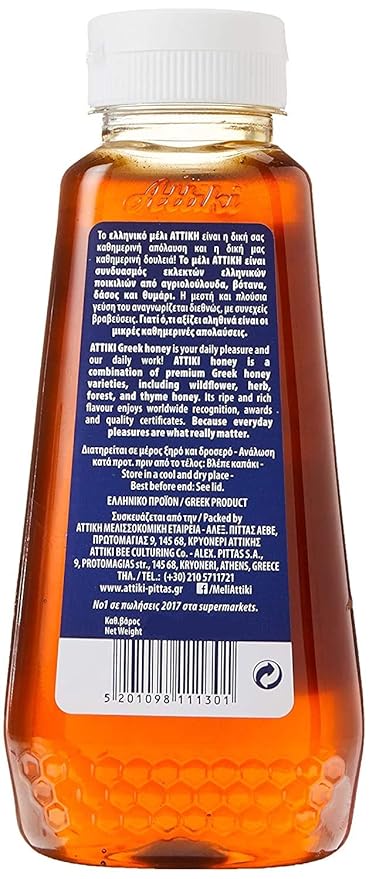 Attiki Pure Greek Honey with Thyme, Wild Flowers and Herbs, Perfect for Baking, Cooking, Lemonade and Tea, 9.5 oz (270 grams), Bottle