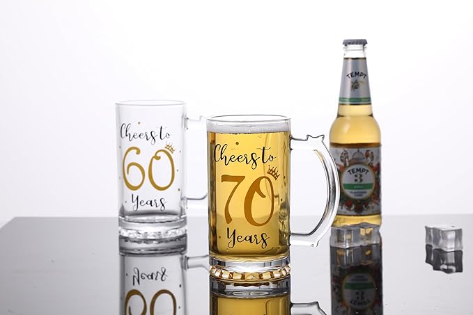 70th Birthday Gift，Men and Women Cheering 70th Birthday Beer Mugs，Cheers to the 70th Anniversary Beer Glass，70th Birthday Party Wedding Anniversary Decorative Gift, 18 Ounce (Cheers to 70 Years)