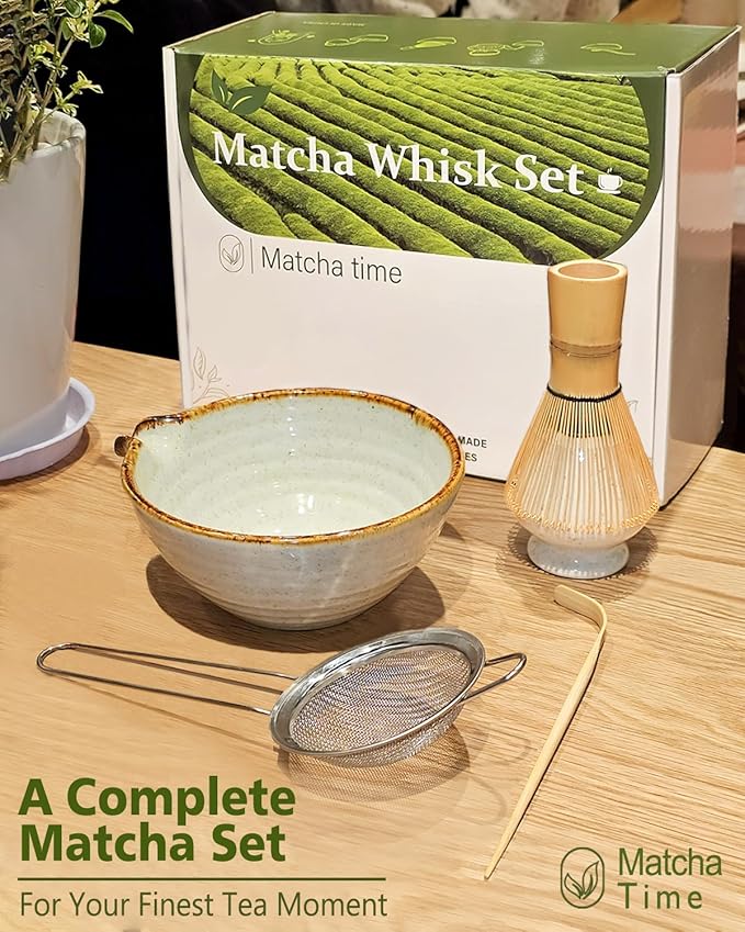 Matcha Whisk Set with Matcha Bowl, Matcha Whisk Holder Matcha Bamboo Whisks, Scoop, Sifter, Funny Gifts for Women Mom Her Girl Friend Home Kitchen Decor Gifts for Tea Enthusiasts Christmas