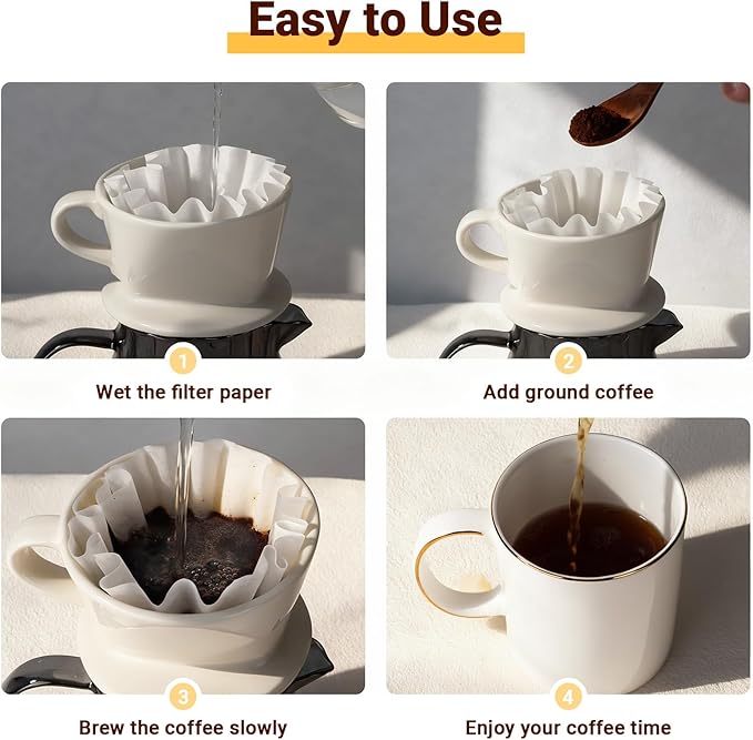 Segarty 200 Count Coffee Filter Disposable, 1-2 Cup Small Paper-made Basket Filters, 6.1in White Liners Filters for Pour Over Maker Dripper, Suitable Coffee Bar Accessories for Home, Office, Cafeteria