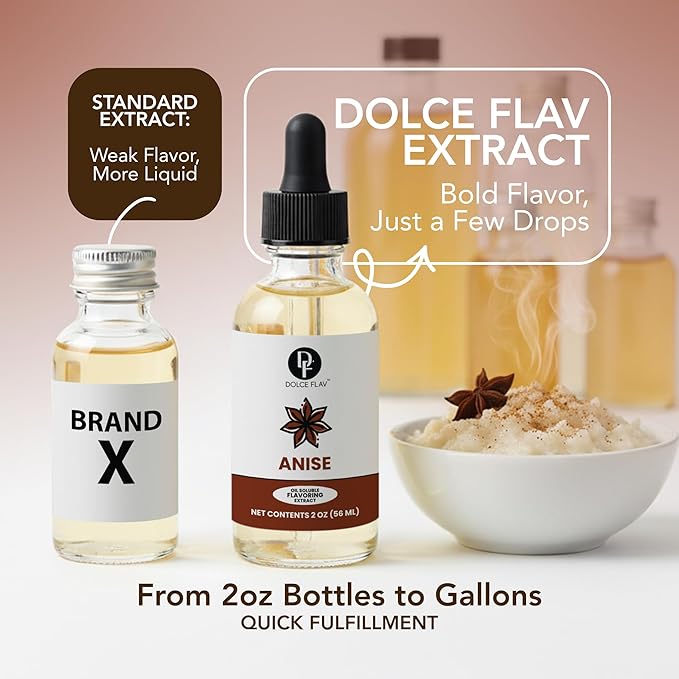 Dolce Flav Star Anise Extract – 2 Ounce Oil-Soluble Kosher, Sugar-Free, Concentrated Licorice Anise Flavoring for Baking, Cookies & Liqueurs, Includes Measured Dropper.