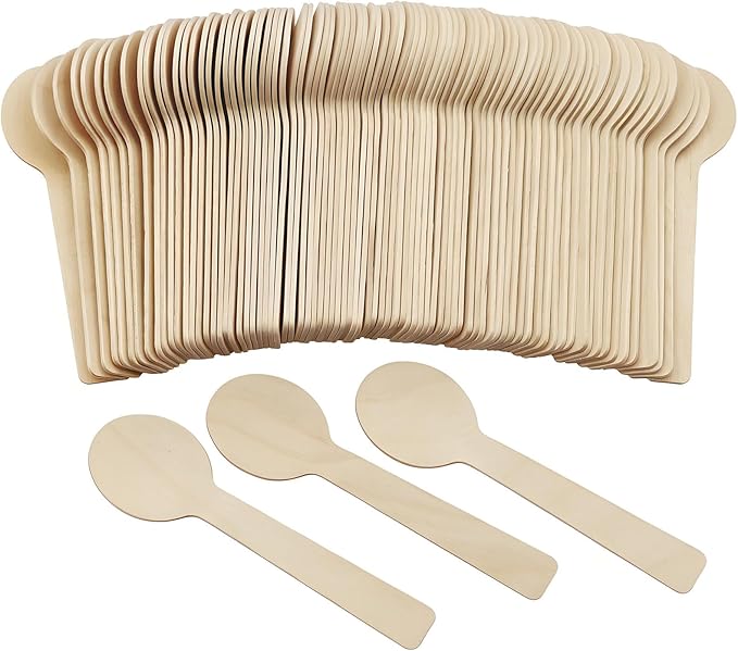200 Packs Natural 4 Inch Mini Spoons Disposable Birch Utensils for Bakeries, Tasting Samples, Party Events, with Smooth, Splinter-Free & Sturdy, Compatible with Dessert, Gelato and Yogurt