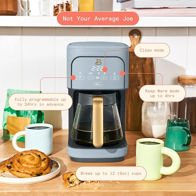 Beautiful 12 Cup Programmable Coffee Maker, Drip Coffee Machine with Glass Carafe, Automatic Brew Strength Control, Espresso Maker Function, Compact Espresso Machine (Cornflower Blue)