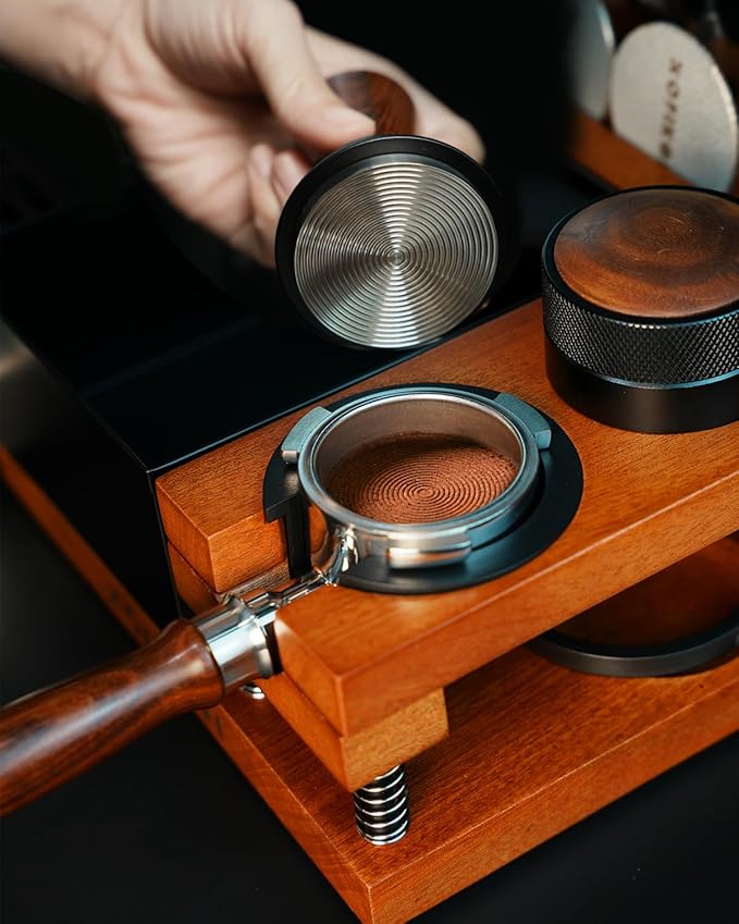 58mm Espresso Tamper, Coffee Tamper with 30lbs Spring Loaded, Espresso Coffee Tamper with Stainless Steel Ripple Base and Rosewood Handle Fits for E61,Breville and All 58mm Espresso Machines