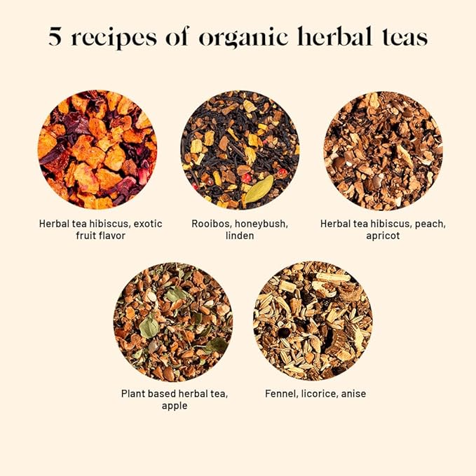 Kusmi Tea - Organic Herbal Tea Gift Set + Tea Infuser- Gift Idea for Men and Women - Caffeine-Free Teas - Hibiscus Tea, Chamomile Tea, Ginger Tea - Loose Leaf Tea - 5 Tins of 0,9 oz