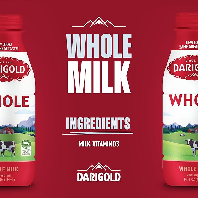 Darigold Shelf Stable Whole Milk with 12 Essential Nutrients, 15g Protein, rsBT Free - 14oz, 12 Pack (Whole)