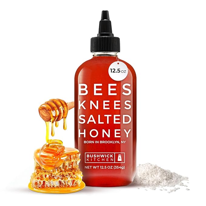 Bees Knees Salted Honey Squeeze Bottle, Raw Honey for Tea, Sweet & Savory Infused with Salt & Made in the USA, Pure & All Natural, Unfiltered & Gluten Free, 12.5oz
