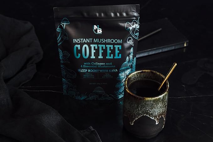 Sleep Boost with Kava Organic Mushroom Instant Coffee - 135g, 15 Servings Pouch - Healthy Coffee alternative and Substitute - With Collagen, Lions Mane and Antioxidants