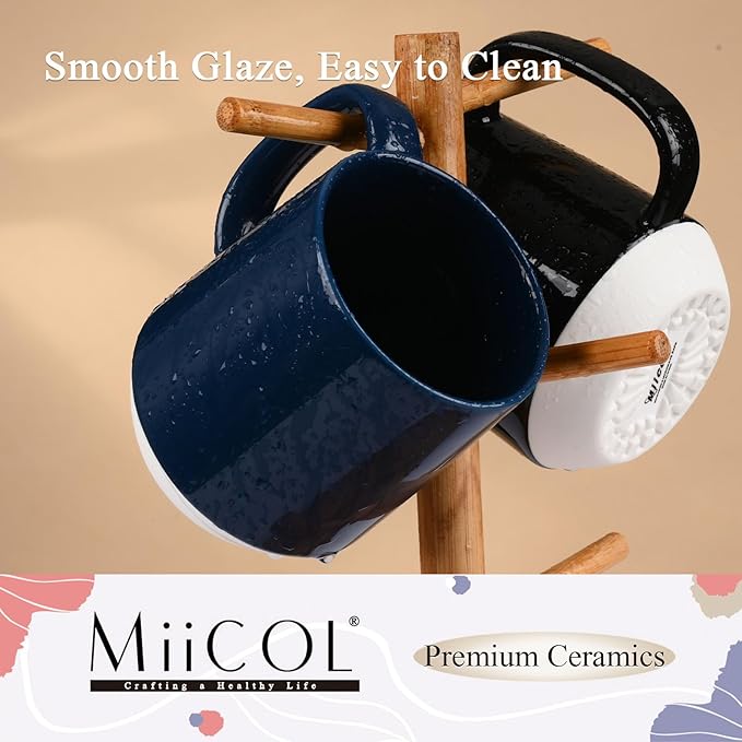 Miicol Ceramic Coffee Mug, 16 oz Large Coffee Cup, Tea Mug with Handle, Flat Bottom Mug for Men, Women, Office, Microwave and Dishwasher Safe, Multi-Color, Deep Ocean Blue