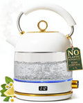 White Electric Tea Kettle with Temperature Control - 1500W Fast Hot Water Boiler and Warmer - White and Gold Electric Kettle with Keep Warm Function, BPA-Free Glass Body, Stylish Design, Auto Shut-Off