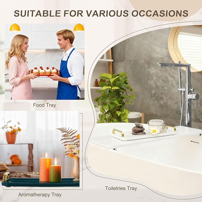 uxcell Plastic Serving Tray with Golden Handle, 16 x 8.7 Modern Rectangular Decorative Tray Acrylic Reusable Tea Platter for Countertop Bathroom Kitchen Home Restaurant, Transparent