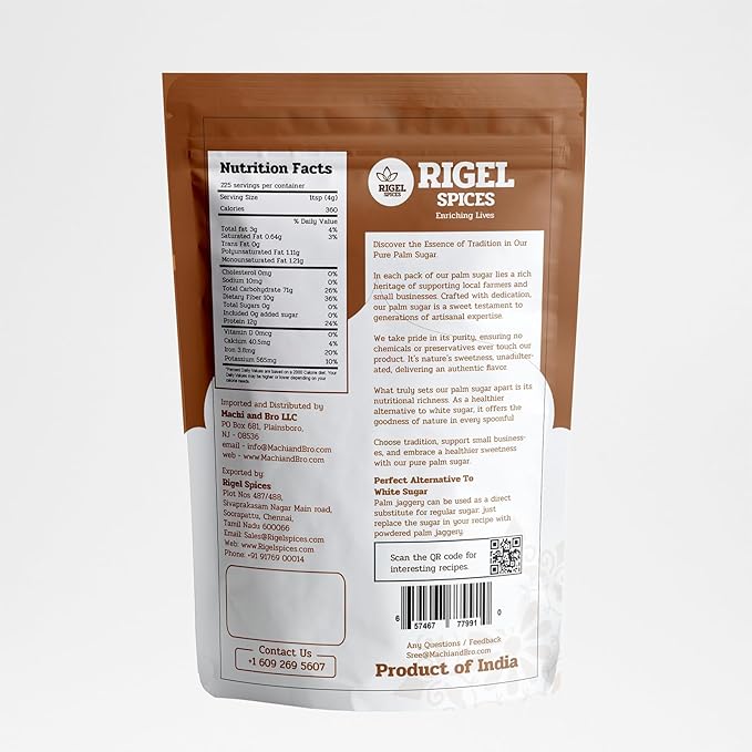 Rigel Spices | Pure Bliss of 1 Lb of Palmyra Palm Jaggery | Palm Sugar: Naturally Crafted, Unbleached, and Chemical-Free Sweetness