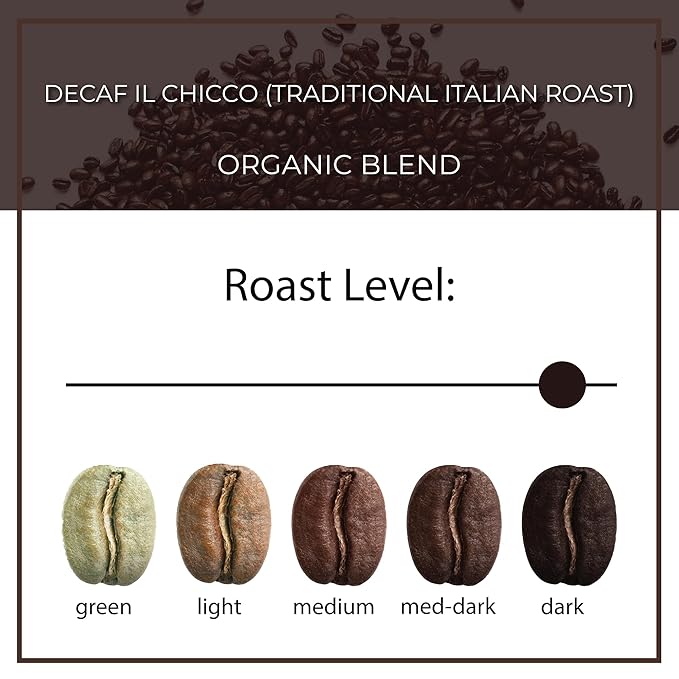 The Bean Organic Coffee Company Water Processed DECAF IL Chicco (Traditional Italian Roast), Dark Roast, Ground Coffee, 16-Ounce Bag, Café Molido Tostado Orgánico descafeinado