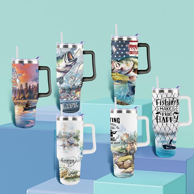Fishing Gifts For Men 40oz Travel Tumbler for Fishing Lover Fathers Day Fishings Gift For Dad Grandpa Husband as Christmas Birthday Presents Fishings Lover Cup With Handle