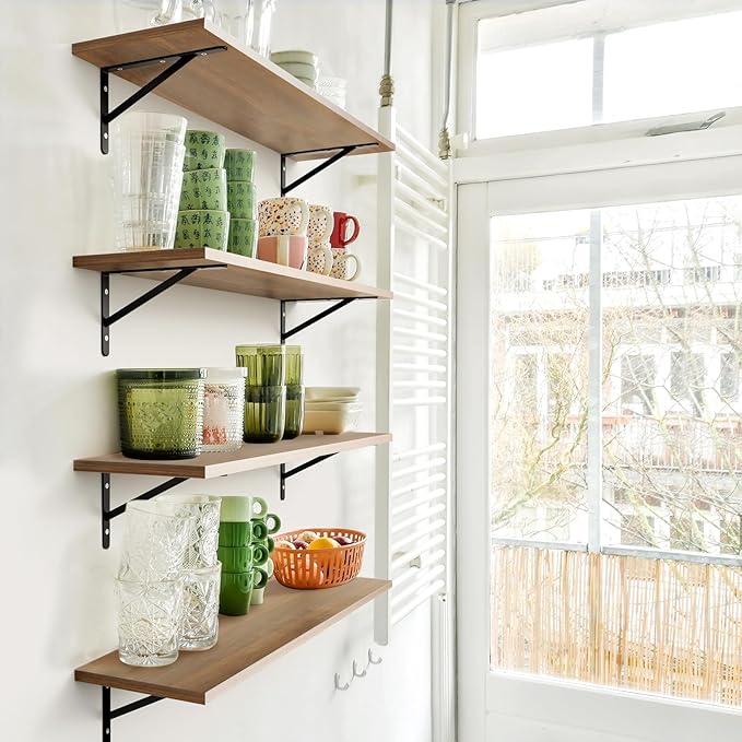 Kaboon 36 inch Long 10 inch Deep Floating Shelves for Wall Set of 2, Large Open Shelves Wall Mounted, Space Saving Home and Commercial Use, Walnut
