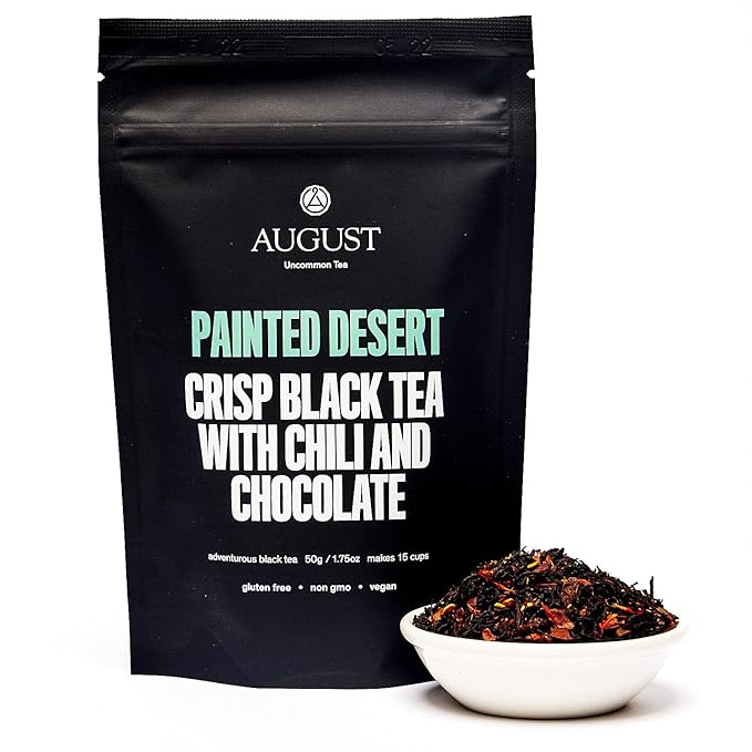 August Uncommon Painted Desert Holiday Tea – Spicy Black Tea Blend w/Notes of Mexican Chili, Cinnamon & Dark Cocoa – Loose Leaf Caffeinated Tea in a Resealable Pouch for Cozy Winter Moments (3.5oz)