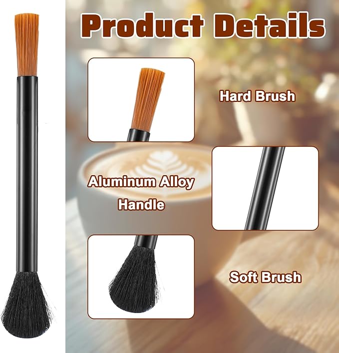 Sibba Coffee Grinder Cleaning Brush with Dual Head 2 PCS Professional Barista Tool for Espresso Machine Grinder Durable Aluminum Handle with Soft Nylon Bristles Brush for Home Kitchen Bar Accessories