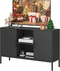 Metal TV Cabinet with Doors and Shelves Modern Metal Storage Cabinet Coffee Bar TV Stand 2 Door Locker for Office Living Room Kitchen (Black, 47.24" D x 13.78" W x 29.53" H)