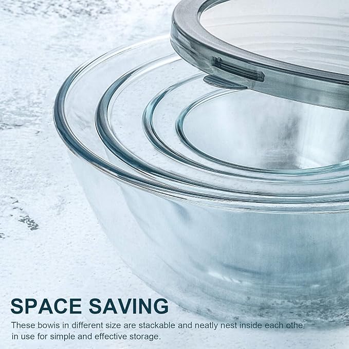 M MCIRCO Glass Mixing Bowls with Lids, 4 Packs Glass Bowl Set, Nesting Bowls for Meal Prep, Food Storage, Bowls For Cooking, Baking, BPA-Free, 0.8/1.7/1.6/2.9/4.8 Qt