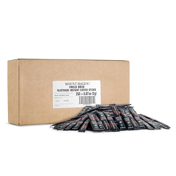 Mount Hagen 250 Count Single Serve Instant Coffee Packets - Bulk Pack | Eco-friendly, Organic Medium Roast Arabica Beans | Fair-Trade Instant Coffee [250 x 0.07oz/2g | Bulk Case]