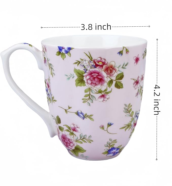 13oz Bone China Floral Mug Bone China Coffee Mugs Bone Teacup Christmas Mugs Birthday Gifts for Women Mom Friends Coworker