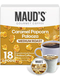 Maud's Caramel Popcorn Flavored Coffee Pods, 18 ct, Medium Roast Flavored Coffee in Recyclable Single Serve Pods – 100% Arabica Beans, Compatible with Keurig K Cups Maker
