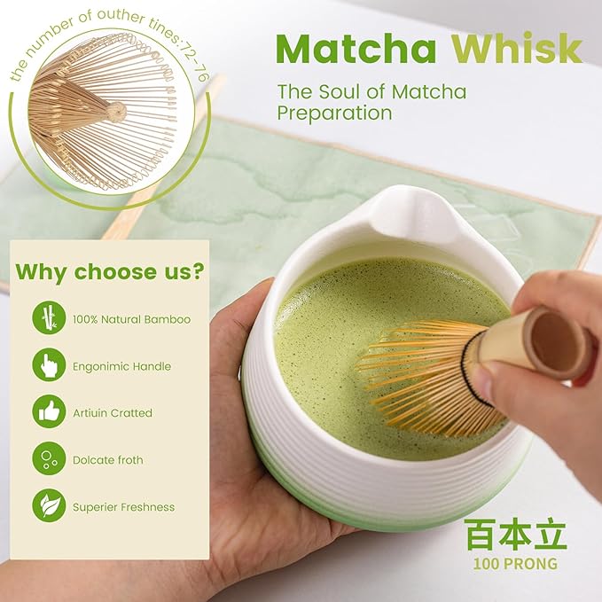 7 Pcs Matcha Whisk Set, Complete Japanese Tea Ceremony Kit with Ceramic Bowl (Chawan) & Bamboo Whisk, Traditional Starter Matcha Set, Ideal Gift for Beginners & Matcha Lovers
