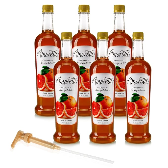 Amoretti - Grapefruit Beverage Infusion, 94 Servings Per Bottle (750 ml) - Drink Mix & Water Enhancer with Pump for Flavoring Cocktails, Waters, Teas, and other Beverages, Preservative Free