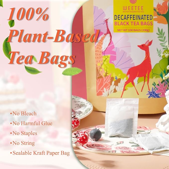 WT WEETEE Decaf Black Tea Bags, 100 Count CO2-Decaffeinated Black Tea, Smooth & Mild Taste | Drink All Day | Resealable Kraft Bag