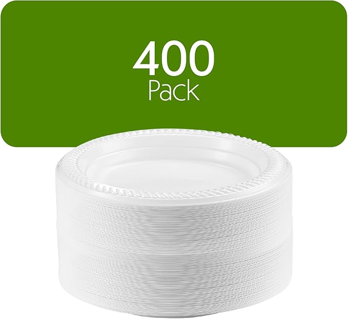 PLASTICPRO 400 PCS White Plastic Round 6 Inch Plates - Premium Quality Light Weight Disposable Dishes for Parties & Weddings