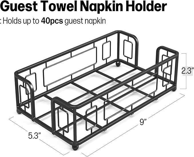 Guest Towel Holder Tray for Bathroom – Black Napkin Holder for Disposable Paper Hand Towels, Vanity Countertop Hand Towel Organizer, Modern Bathroom Accessory for Guest Napkins