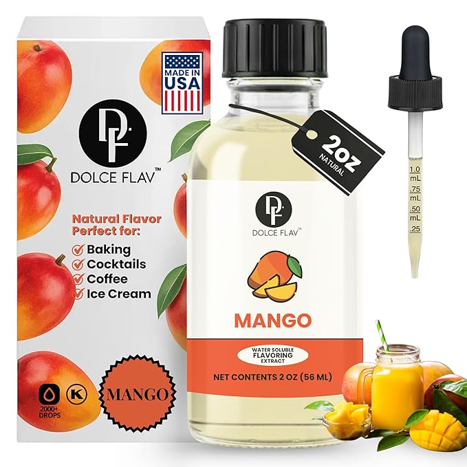 Dolce Foglia Mango Extract - 2 Ounce Water-Soluble Multipurpose Flavoring Ideal for Baked Goods, Beverages, Coffee, Desserts & Ice Cream - Mango Essence Perfect for Weight Management