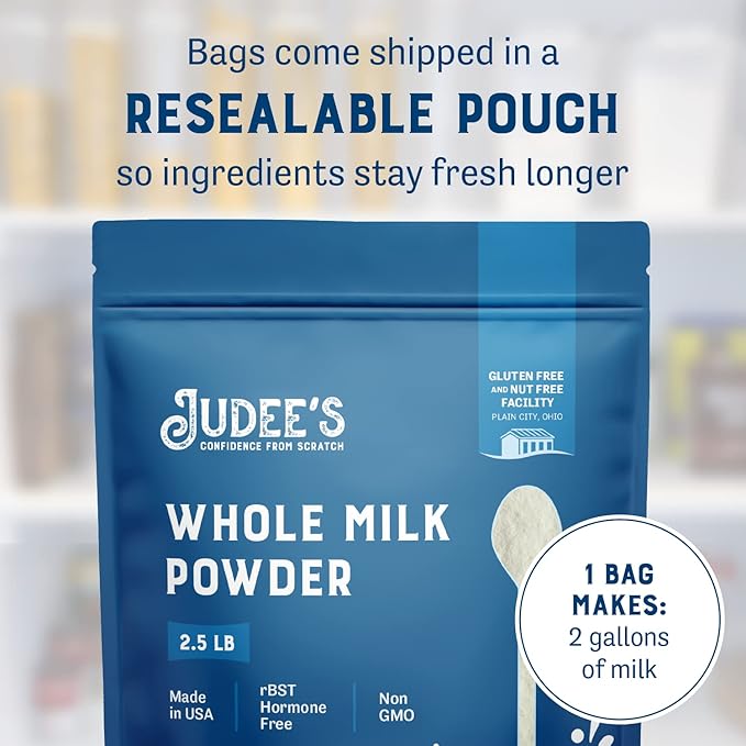 Judee's Gluten Free Whole Milk Powder - Versatile Powdered Milk for Baking - Shelf Stable Dry Mix for Long-Term Storage - 40 oz, Pack of 1