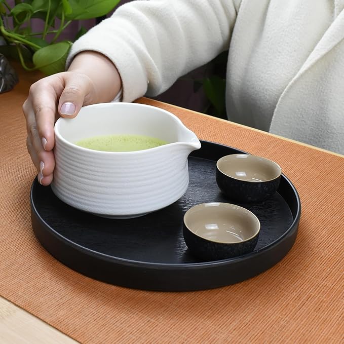 Artcome Matcha Tool Set - Complete Kit with Matcha Bowl with Spout, Bamboo Whisk, Tea Scoop, Whisk Holder, Scoop Holder, Tea Cloth & Powder Strainer, Porcelain White
