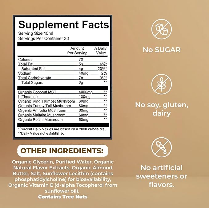 Mushroom Coffee Creamer with MCT Oil by Owl & Ox | L Theanine, Nootropic Superfood Blend, Vegan, Sugar Free, Dairy Free, Adaptogens, Plant Based & Keto Friendly, Hazelnut Chocolate Flavor, 30 Servings