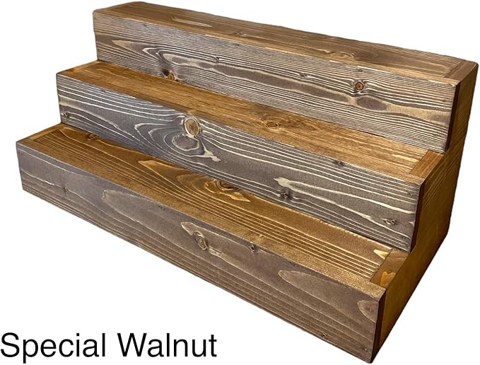 Handmade Tiered Display Shelving - Three Tier Bar Display - Bar Organizer - Liquor Bottle Display (18" without Back, Special Walnut)
