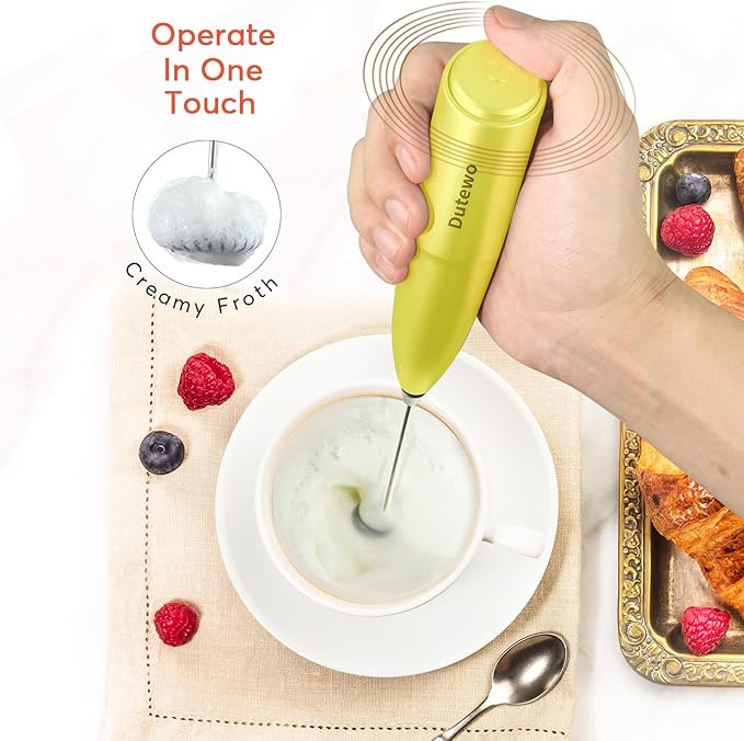 Hand Mixer Milk Frother for Coffee - Dutewo Frother Handheld Foam Maker for Lattes, Electric whisk Drink Mixer Mini Foamer for Cappuccino, Frappe, Matcha, Hot Chocolate, Yellow 394C
