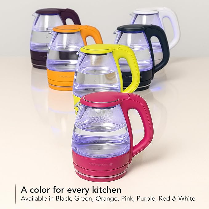 OVENTE Electric Kettle, 1.5L Borosilicate Glass Countertop Water Heater and Boiler for Coffee or Tea, BPA-Free, Auto Shut-Off, Boil-Dry Protection, Removable and Washable Spout Filter, Black KG83B