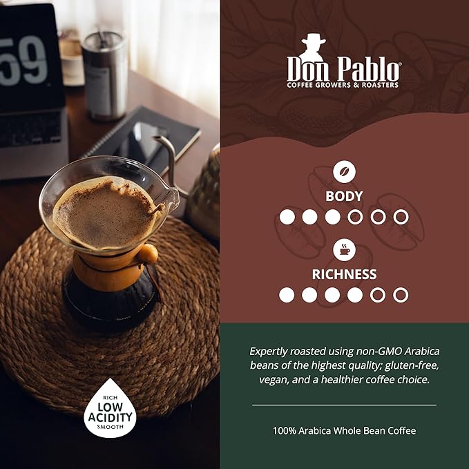 Don Pablo Colombian Supremo - Limited Edition Dark Roast Gourmet Coffee, 100% Arabica Whole Bean, Non-GMO, Low Acidity, 2 Pound (2 lb) Bag