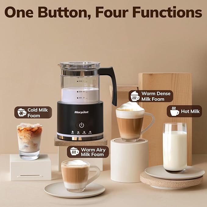 Electric Milk Frother and Steamer, 16.9oz/500ml Milk Steamer and Frother for Latte, Dishwasher Safe, BPA Free, 4 Functions, Enjoy Perfect Milk Froth in 2 Min