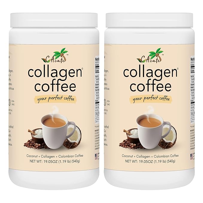 CAcafe Collagen Coffee | Coconut Infused Colombian Blend Coffee with Anti-Aging Collagen | Antioxidants & Natural Energy | 2 Pack