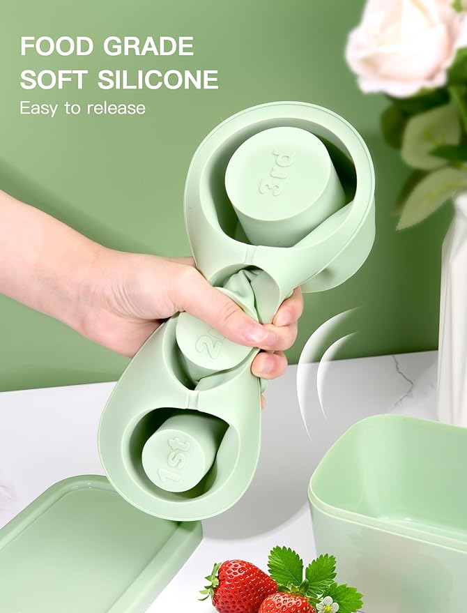 Ice Cube Tray for Tumbler Cup 30Oz-40Oz, 3 Pcs Silicone Cylinder Ice Mold with Lid and Bin for Freezer, Easy Fill and Release Ice Maker for Whiskey, Cocktail BPA-Free