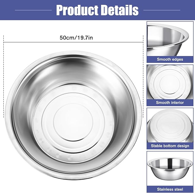 Nuogo 2 Pack 17 Quart Large Mixing Bowl Oversized All Purpose Stainless Steel Mixing Bowl Metallic Flat Base for Home Commercial Prepping Baking Marinating Cooking Brining