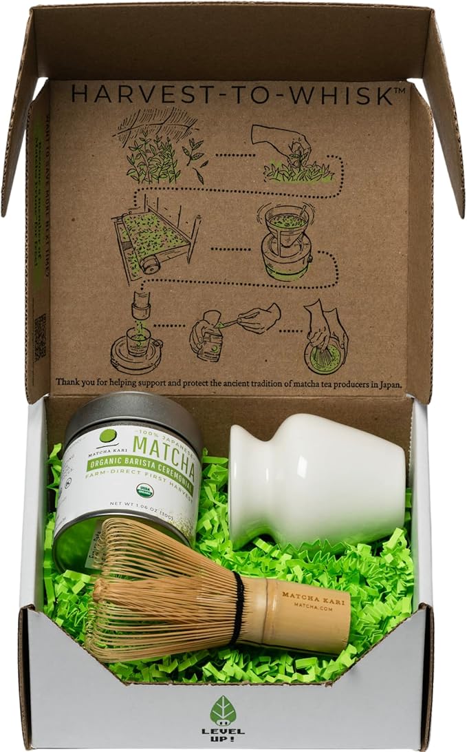 Dr. Weil Matcha Kari Mini Matcha Tea Set - White - Ceremonial Organic Matcha with Whisk & Holder