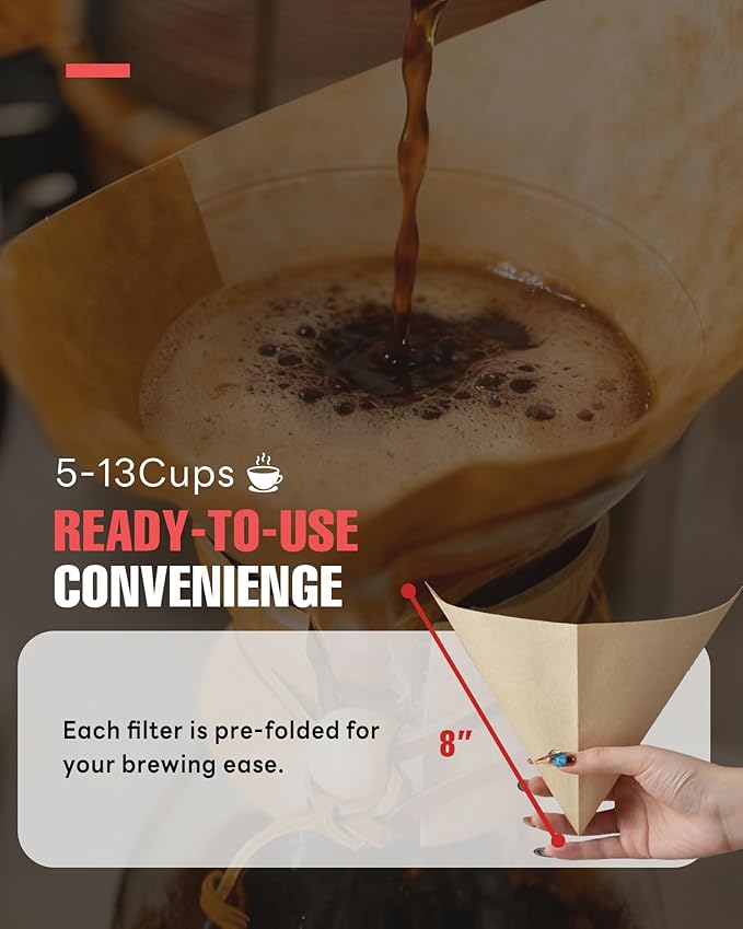 100ct Pre-folded Unbleached Cone Coffee Filters, Upgraded 30% Thicker Natural Paper for Pure Taste, Compatible with Chemex Pour-Over Coffee Makers