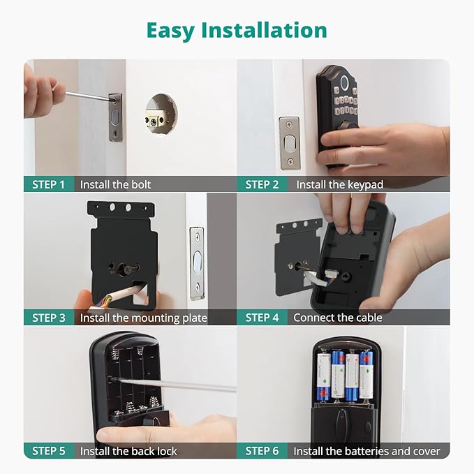 DS10 Fingerprint Door Lock - Keyless Entry Door Lock, Electronic Keypad Deadbolt, Smart Door Lock, Keypad Lock for Front Door, Auto-Lock & One Touch Locking - Matte Black